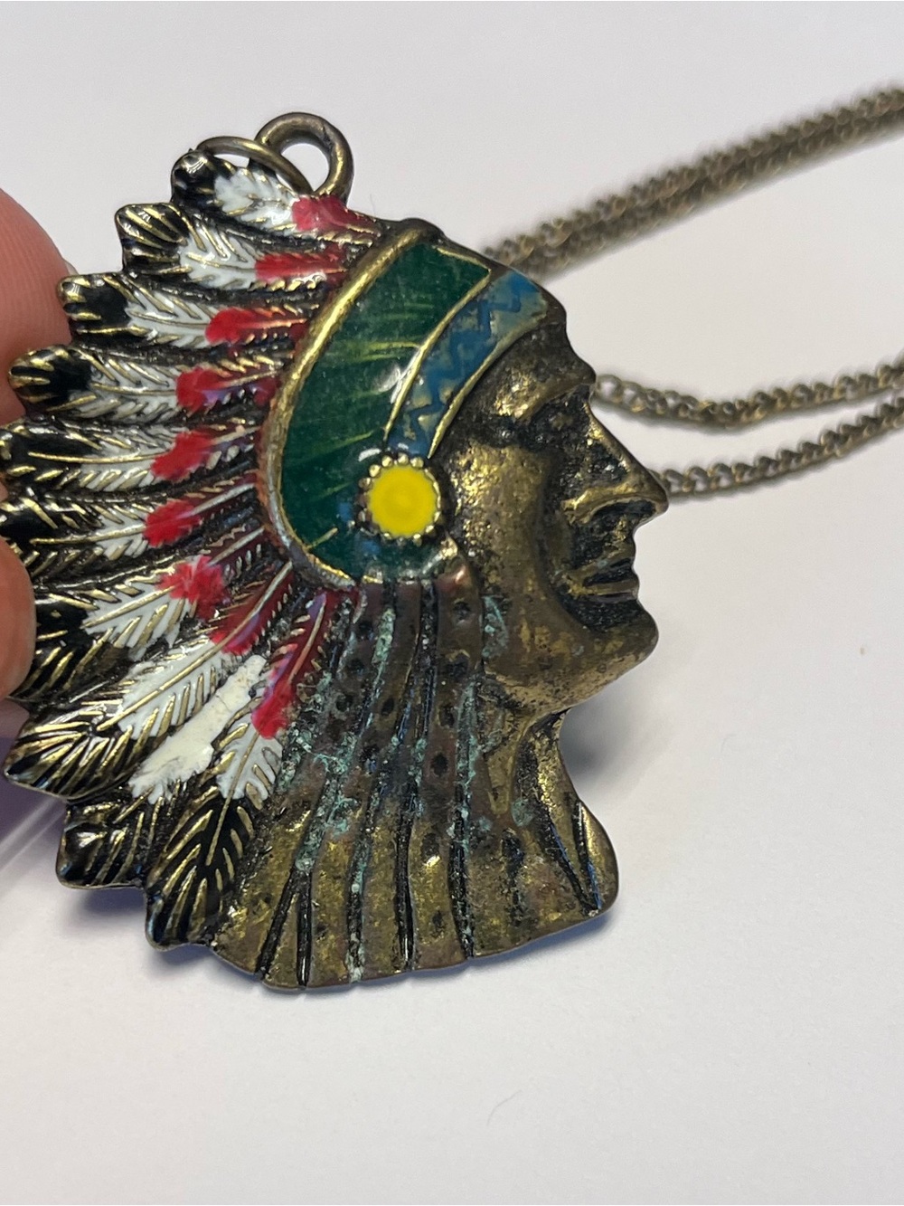 Native American Indian chief headdress necklace brass toned metal costume